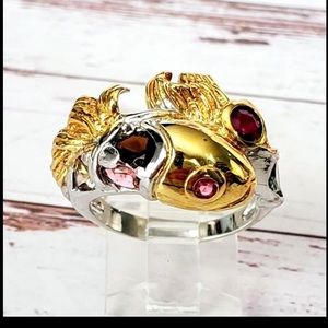 Garnet & Tourmaline Sterling & 14 kt Goldfish Ring